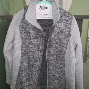 gray north face zip up fleece